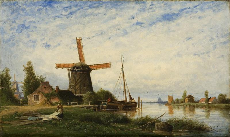 Soleil couchant ; village de Lynbann (Hollande), vintage artwork by Auguste Paul Charles Anastasi, A3 (16x12") Poster Print