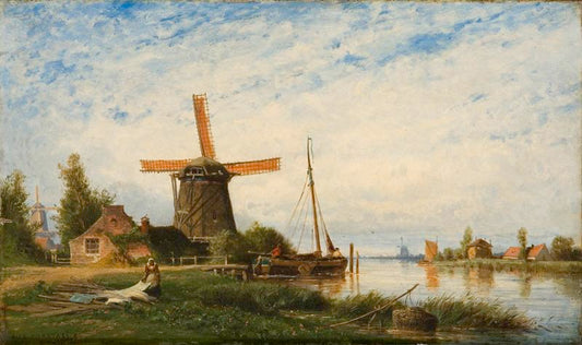 Soleil couchant ; village de Lynbann (Hollande), vintage artwork by Auguste Paul Charles Anastasi, A3 (16x12") Poster Print