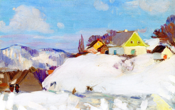 Farm, Baie-Saint-Paul, vintage artwork by Clarence Gagnon, 12x8