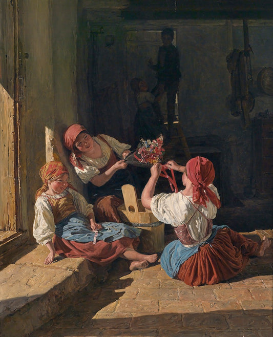 Children Decorate a Conscript’s Hat, vintage artwork by Ferdinand Georg Waldmüller, A3 (16x12") Poster Print