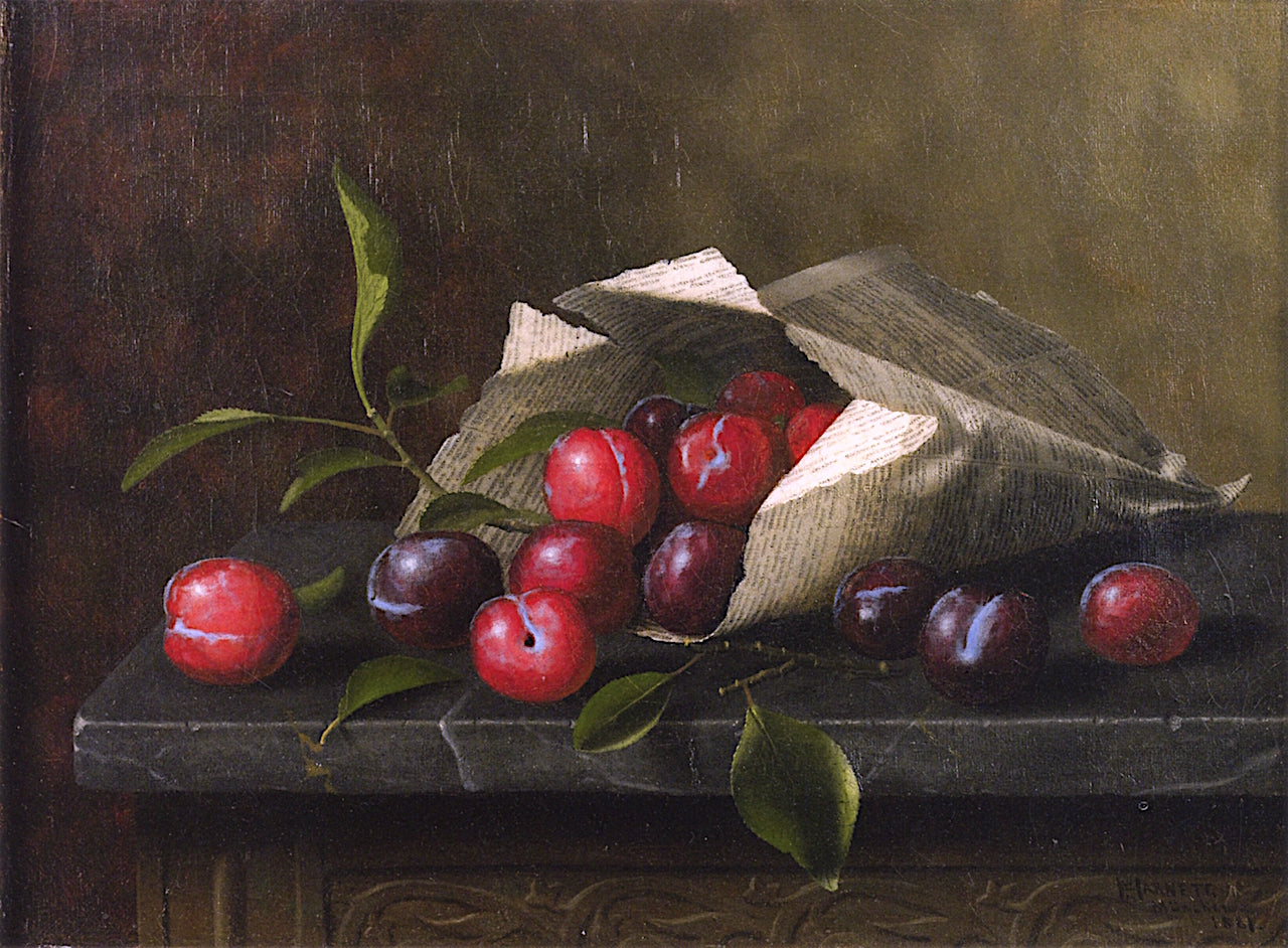 Plums on a Table, vintage artwork by William Michael Harnett, 12x8" (A4) Poster