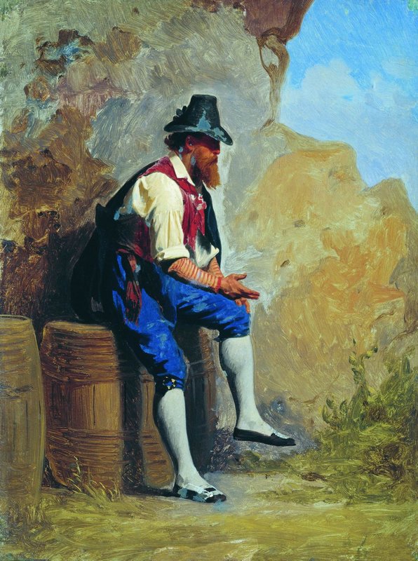 Italian Peasant, vintage artwork by Fedor Bronnikov, 12x8" (A4) Poster