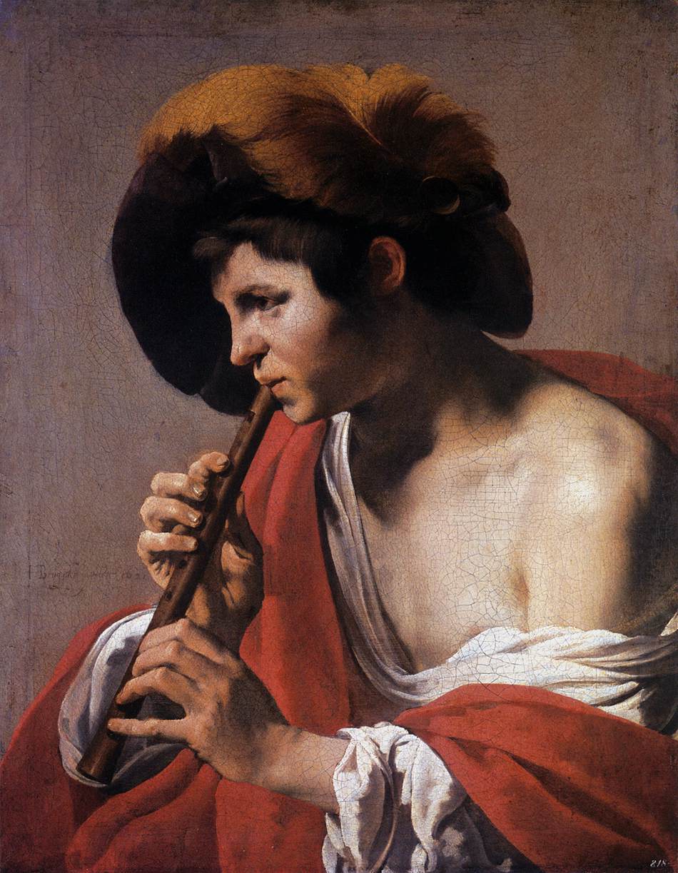Boy Playing a Flue, vintage artwork by Hendrick Terbrugghen, 12x8" (A4) Poster