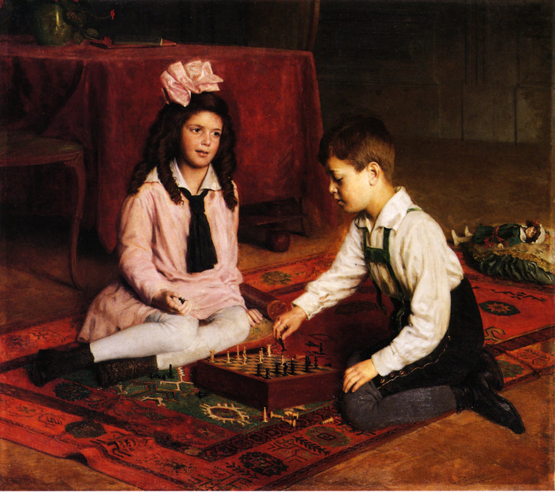 The Chess Match, vintage artwork by Carl Probst, 12x8" (A4) Poster