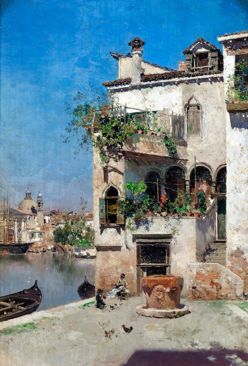 A Quiet Afternoon in Venice, vintage artwork by Martin Rico y Ortega, 12x8" (A4) Poster