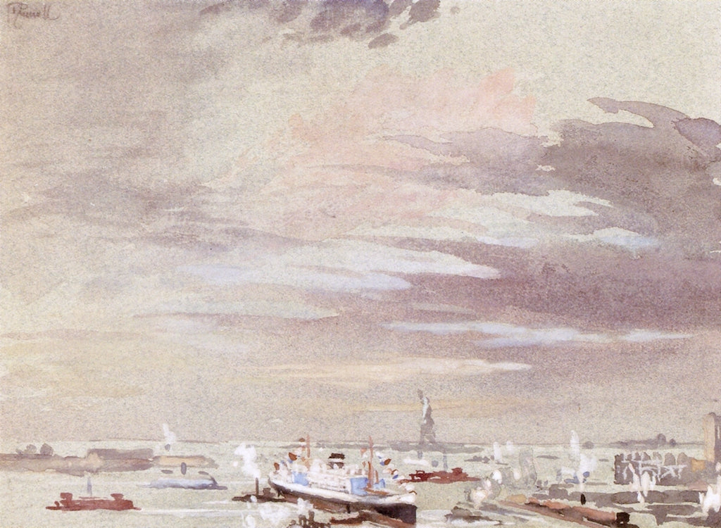 The Harbor and the Statue of Liberty, vintage artwork by Joseph Pennell, 12x8" (A4) Poster