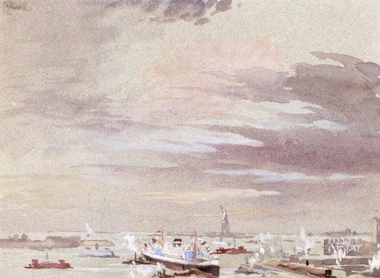 The Harbor and the Statue of Liberty, vintage artwork by Joseph Pennell, 12x8" (A4) Poster