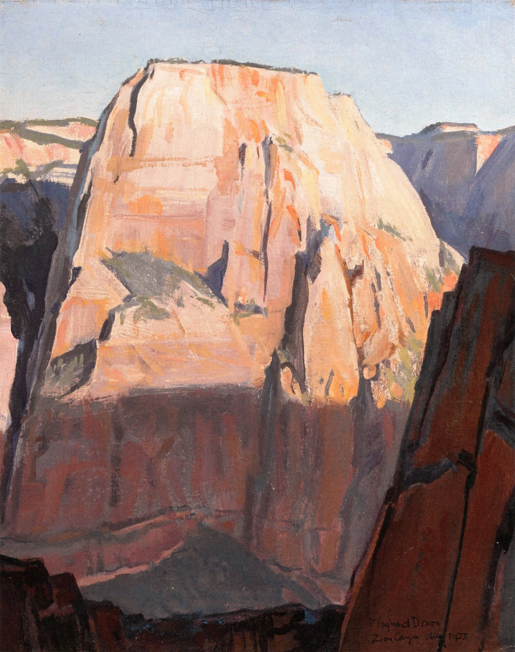 Great White Throne, Zion Canyon, Utah, vintage artwork by Maynard Dixon, 12x8" (A4) Poster