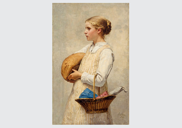Girl with Bread, vintage artwork by Albert Anker, 12x8" (A4) Poster