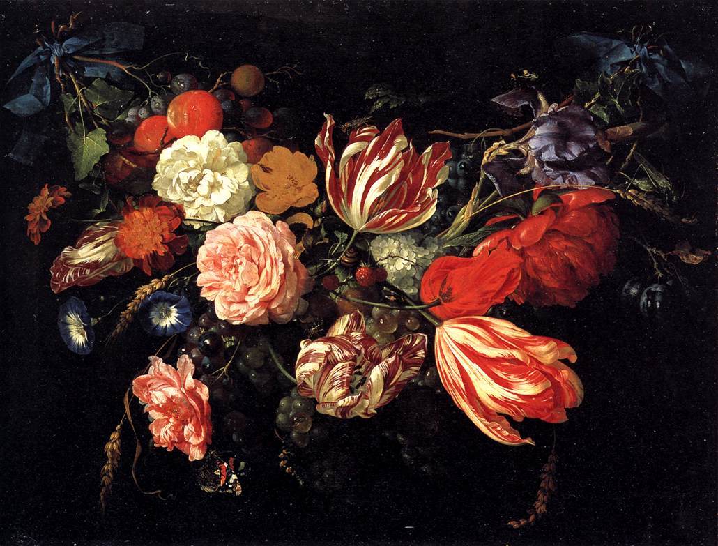 Festoon with Flowers and Fruit, vintage artwork by Jan Davidsz. de Heem, 12x8" (A4) Poster