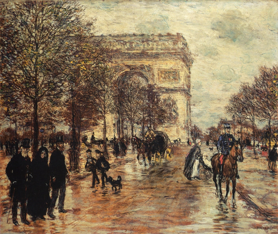 The Champs-Elysees, The Arc de Triompne, vintage artwork by Jean-François Raffaëlli, 12x8" (A4) Poster