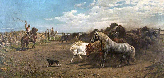 Catching Horses, vintage artwork by Charles Coleman, A3 (16x12") Poster Print