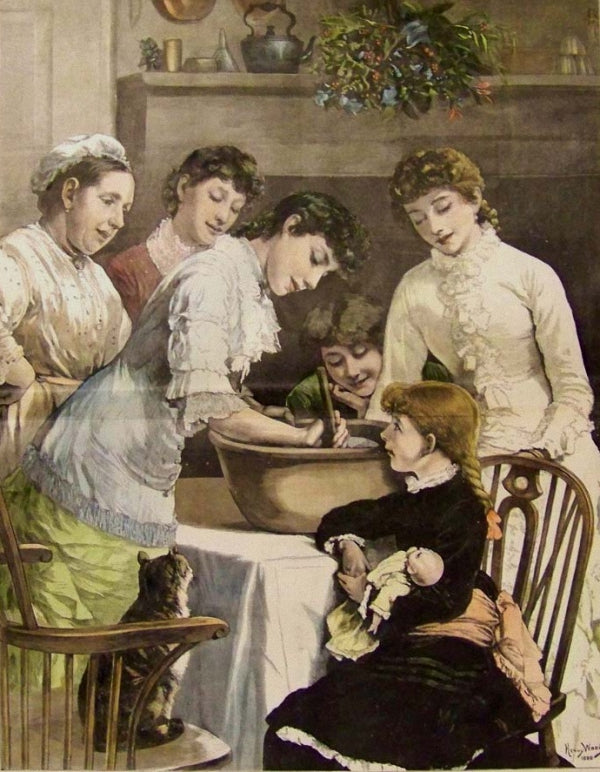 Stirring the Christmas Pudding, vintage artwork by Henry Woods, 12x8" (A4) Poster
