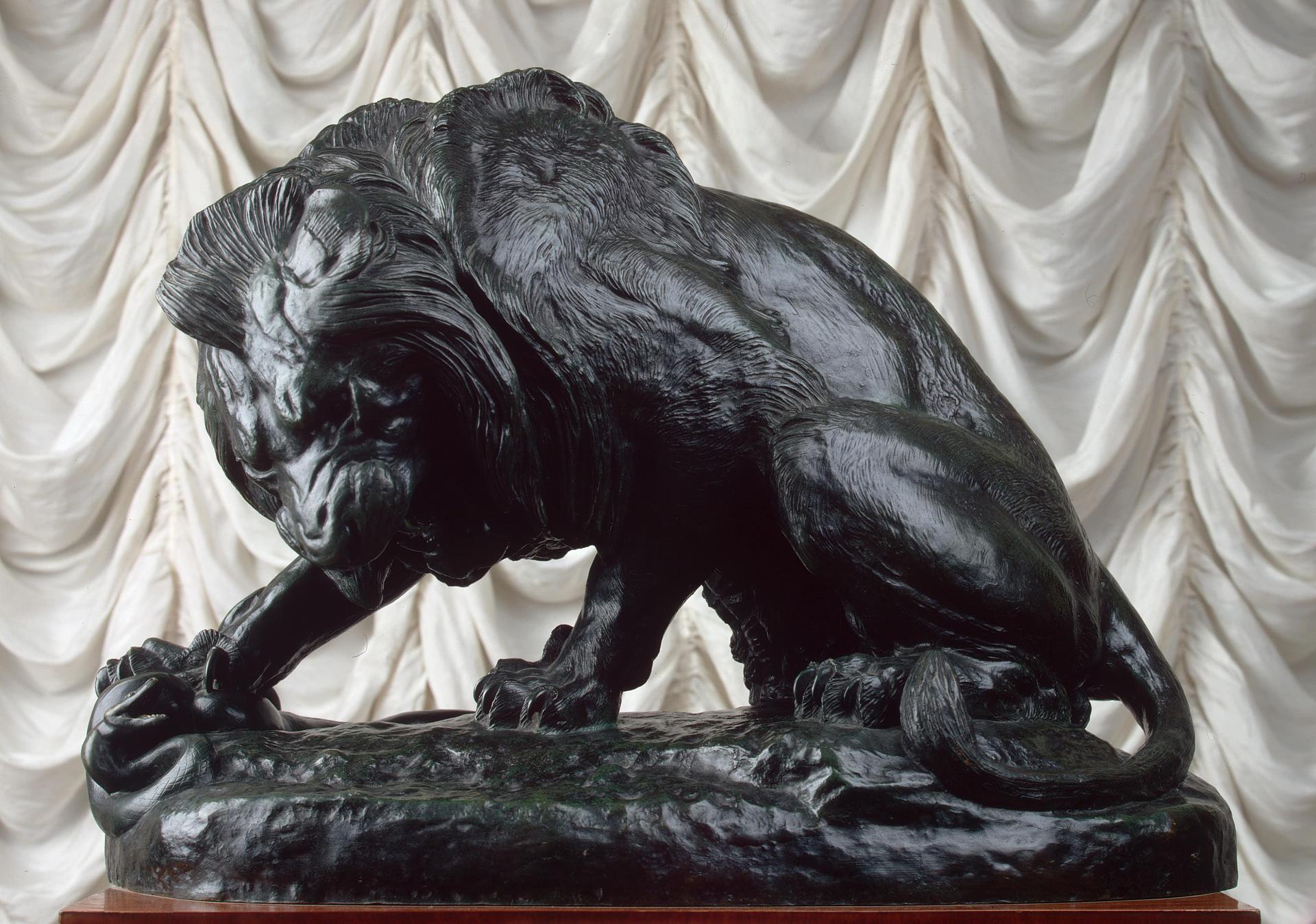 Lion and Serpent, vintage artwork by Antoine-Louis Barye, A3 (16x12") Poster Print