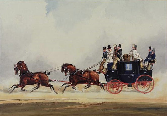 Passenger coach-and-four, travelling at a fast trot, vintage artwork by Charles Cooper Henderson, A3 (16x12") Poster Print