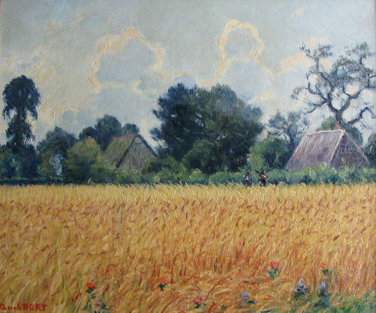 Wheat Fields near Mont-Saint-Aignan, vintage artwork by Narcisse Guilbert, 12x8" (A4) Poster