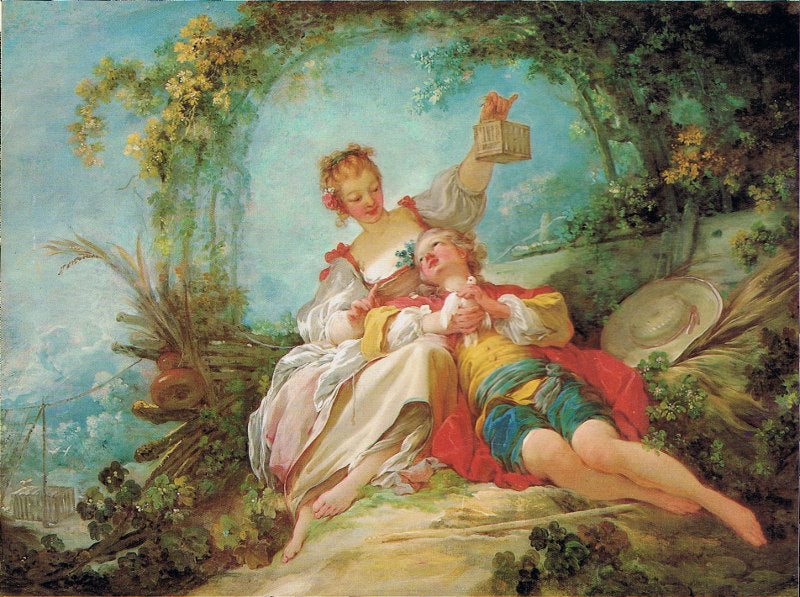 The Happy Lovers, vintage artwork by Jean-Honore Fragonard, 12x8" (A4) Poster