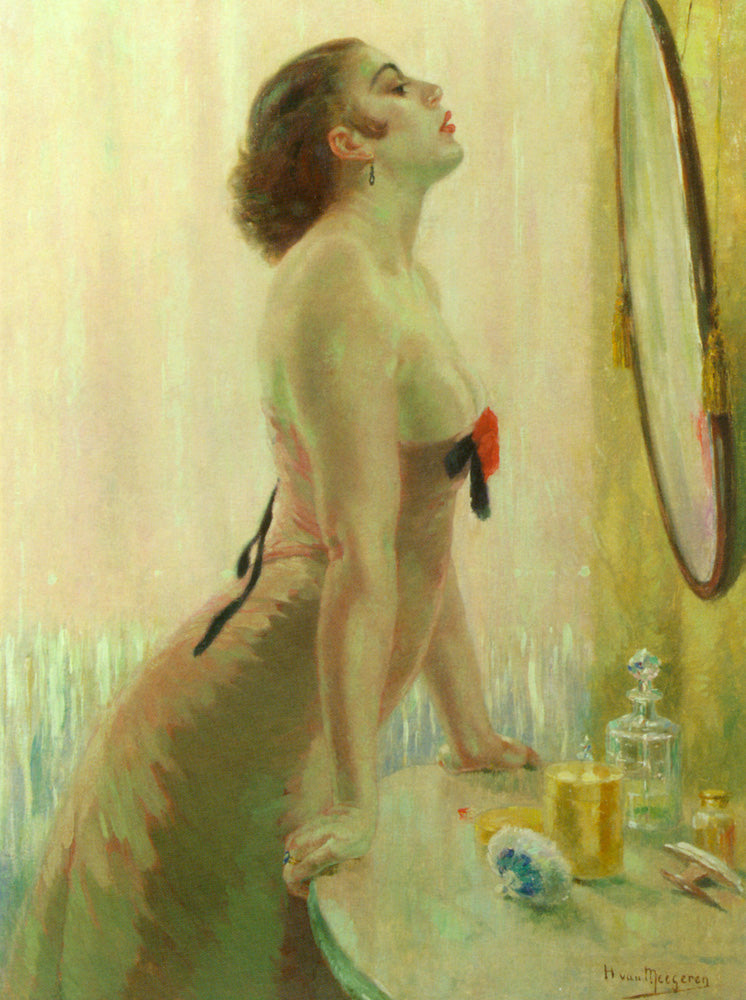 Lady in front of a mirror, vintage artwork by Han van Meegeren, 12x8" (A4) Poster