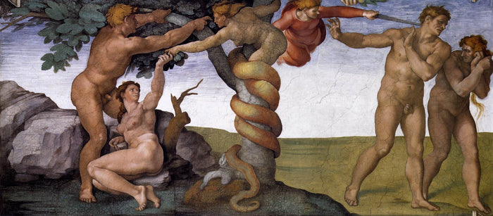 The Fall and Expulsion from Garden of Eden, vintage artwork by Michelangelo, A3 (16x12
