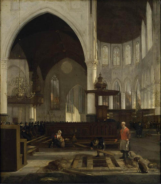 Interior of the Oude Kerk, Amsterdam, vintage artwork by Emanuel de Witte, 12x8" (A4) Poster