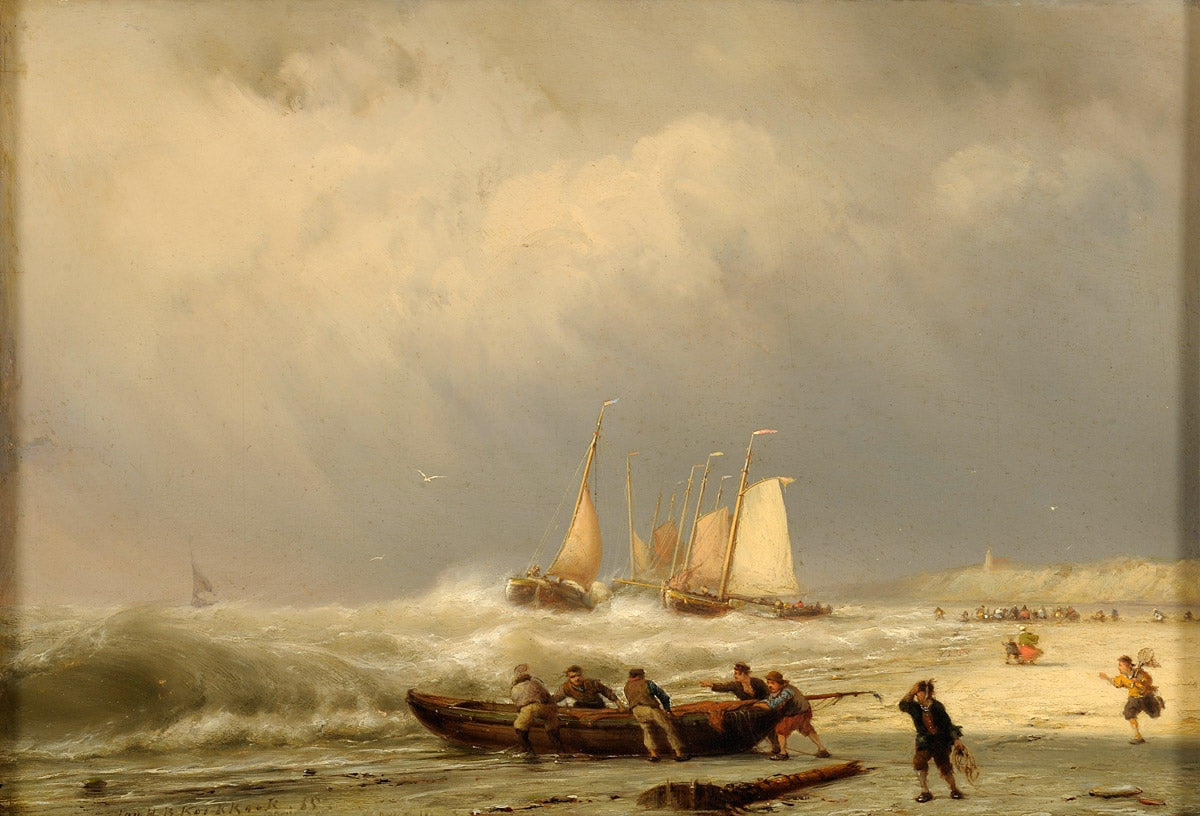 Fishing Boat in Scheveningen, vintage artwork by Johannes Hermanus Barend Koekkoek, 12x8" (A4) Poster