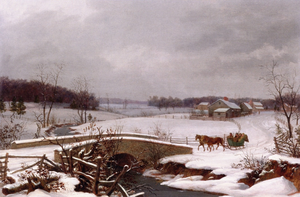 Winter Scene in Pennsylvania, vintage artwork by Thomas Birch, 12x8" (A4) Poster