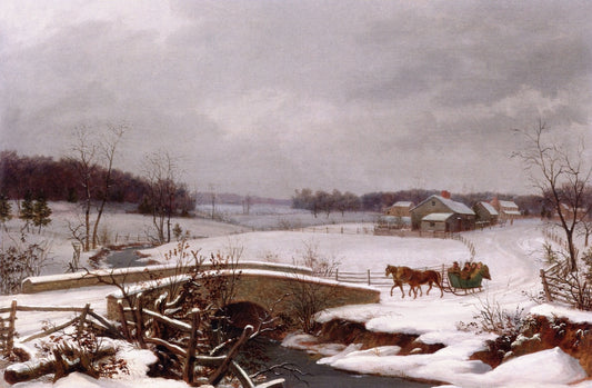 Winter Scene in Pennsylvania, vintage artwork by Thomas Birch, 12x8" (A4) Poster
