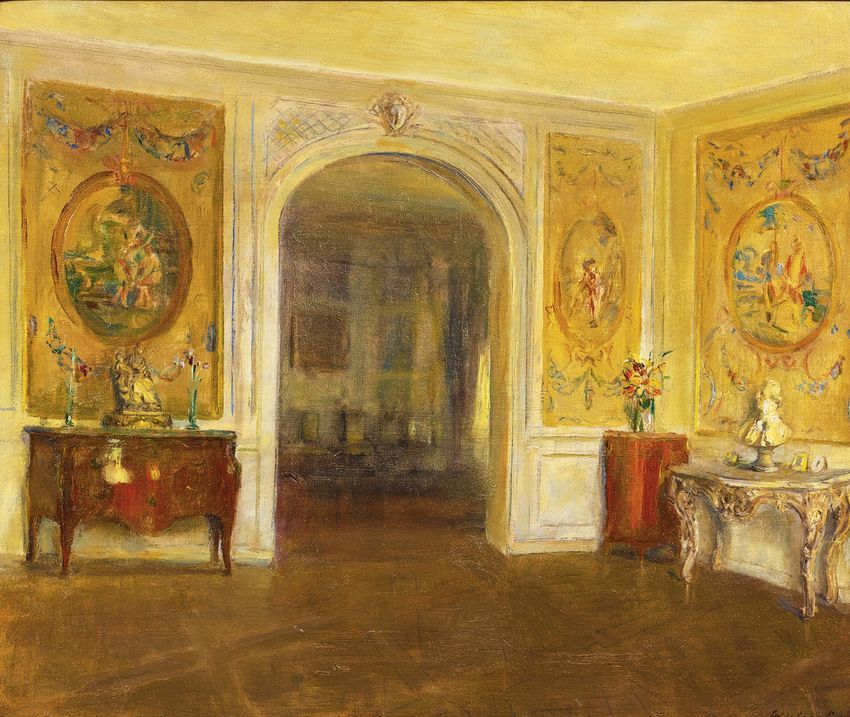 An 18th Century Salon, vintage artwork by Walter Gay, 12x8" (A4) Poster