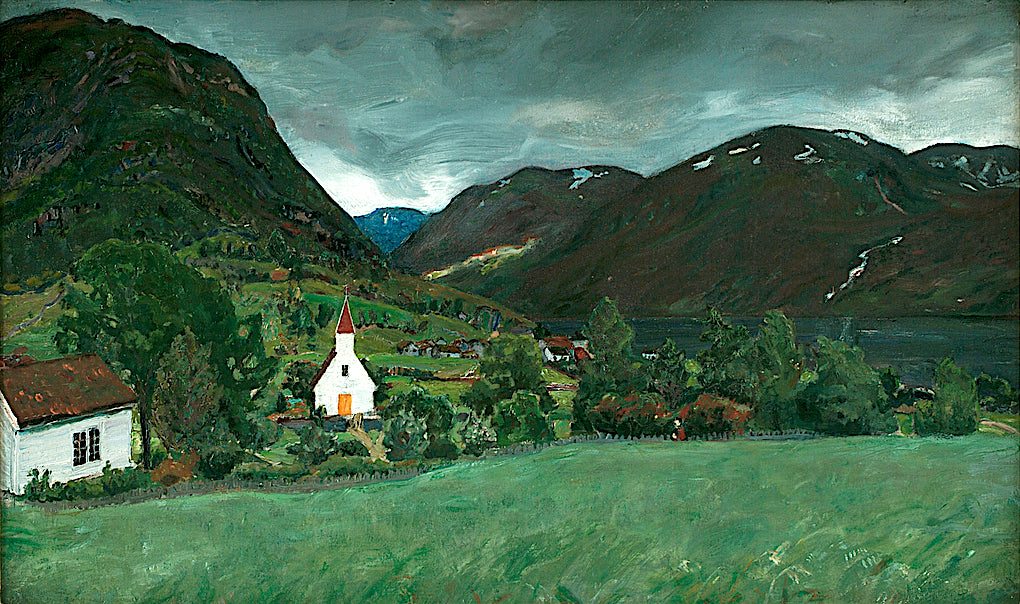 Ålhus Vicarage and Church, vintage artwork by Nicolai Astrup, 12x8" (A4) Poster