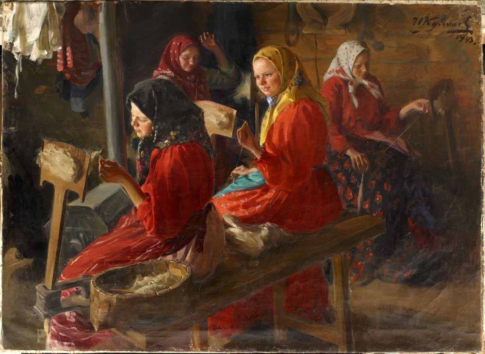 Weavers, vintage artwork by Ivan Kulikov, 12x8" (A4) Poster