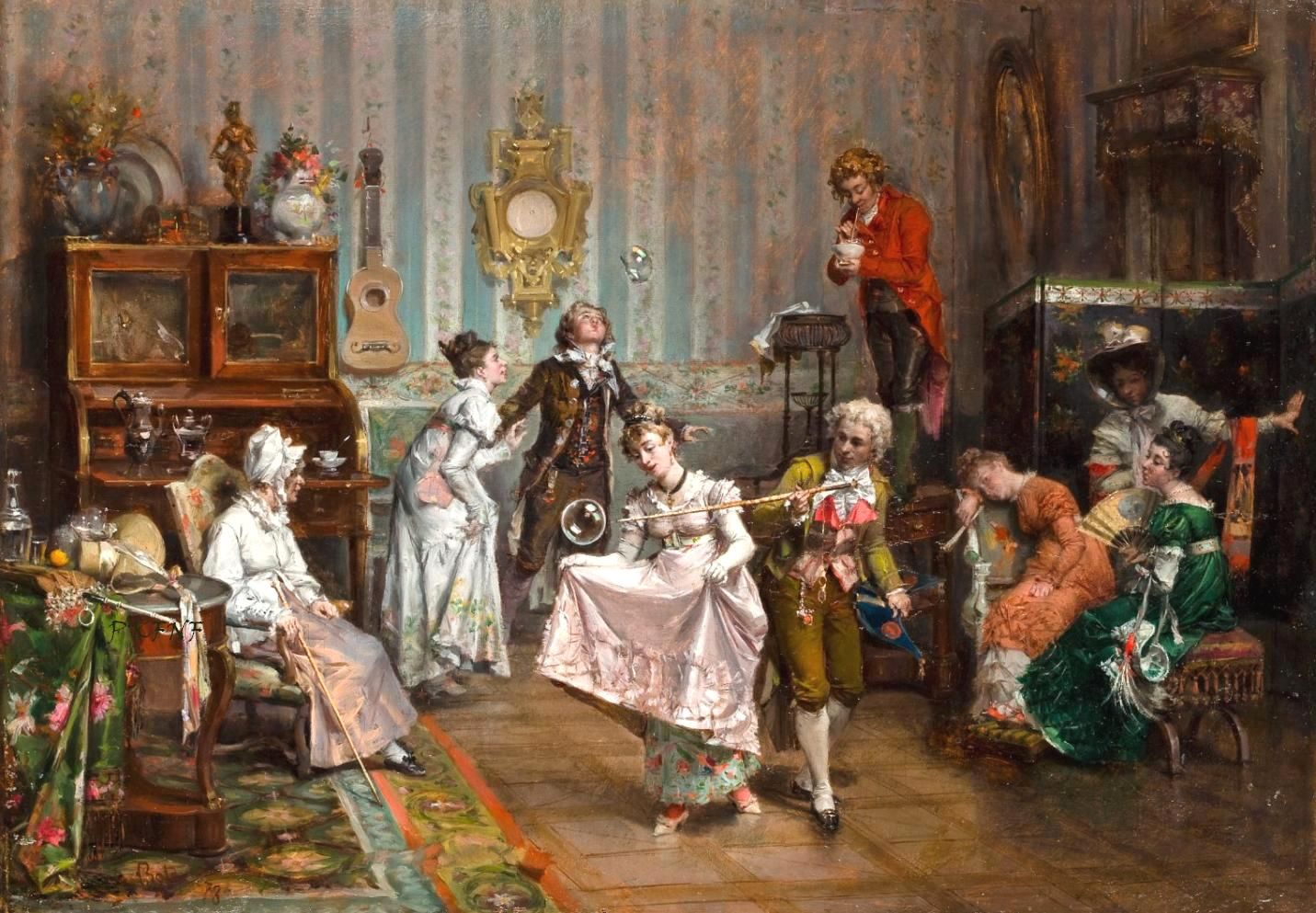 Interior with Elegant Figures by Vittorio Reggianini,A3(16x12")Poster