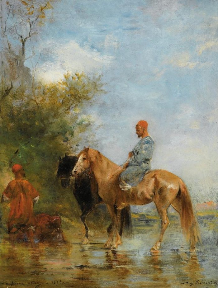 Horsemen by  the River (Cavaliers au bord de l'eau), vintage artwork by Eugène Fromentin, A3 (16x12