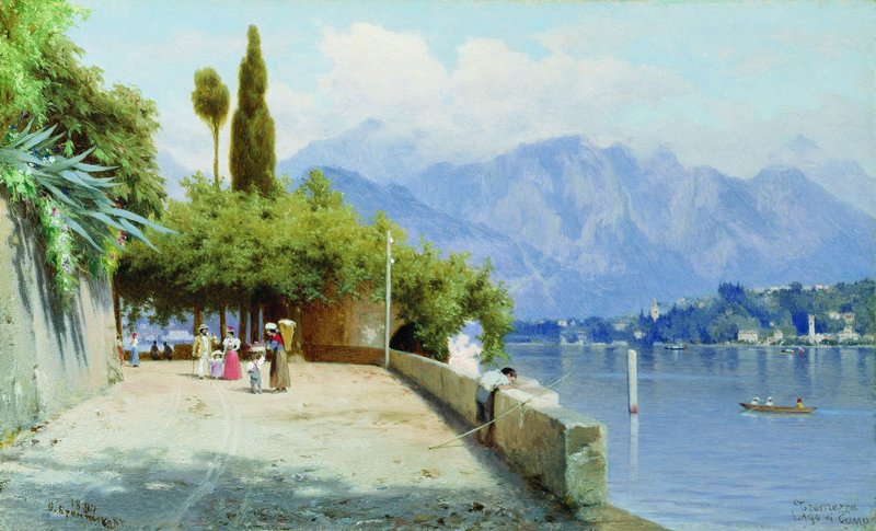 Lake Como, vintage artwork by Fedor Bronnikov, 12x8" (A4) Poster