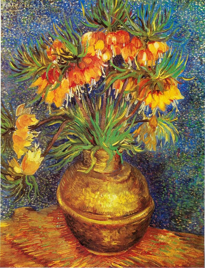 Crown Imperials in a Copper Vase, vintage artwork by Vincent van Gogh, 12x8