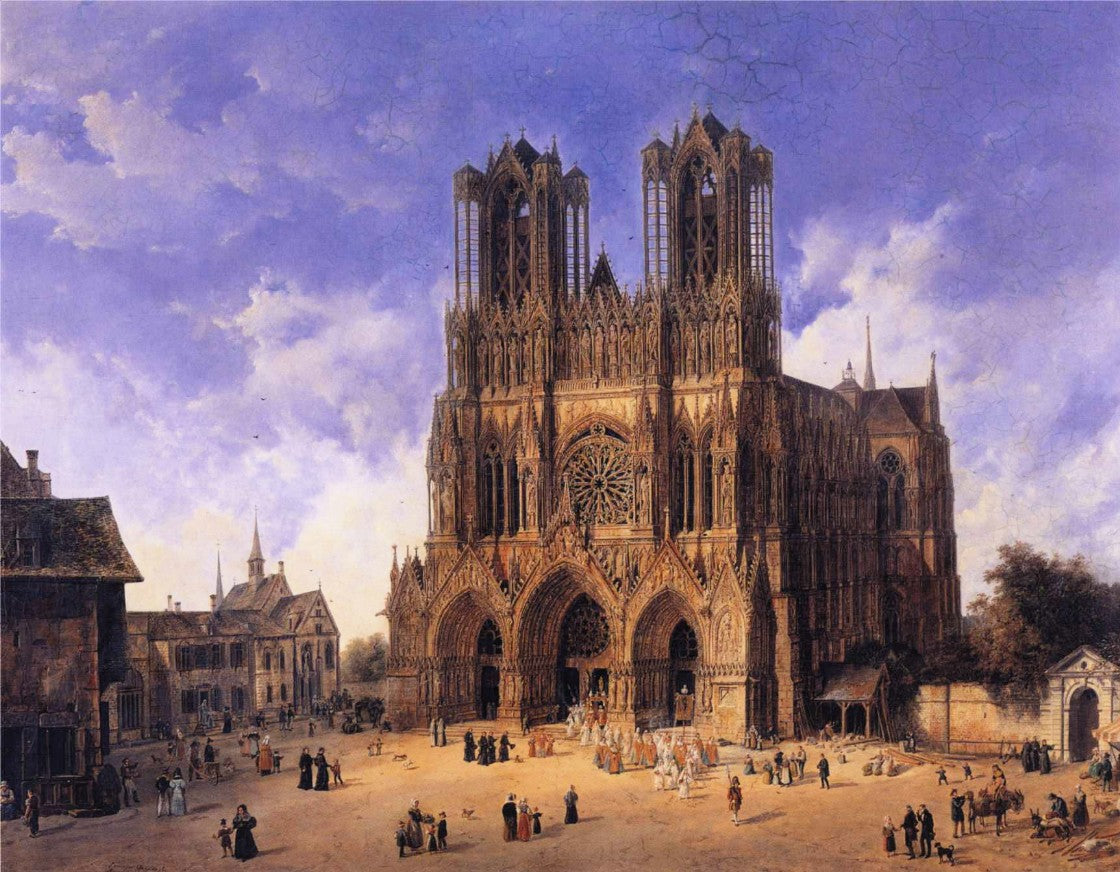 Reims Cathedral, vintage artwork by Domenico Quaglio the Younger, 12x8" (A4) Poster