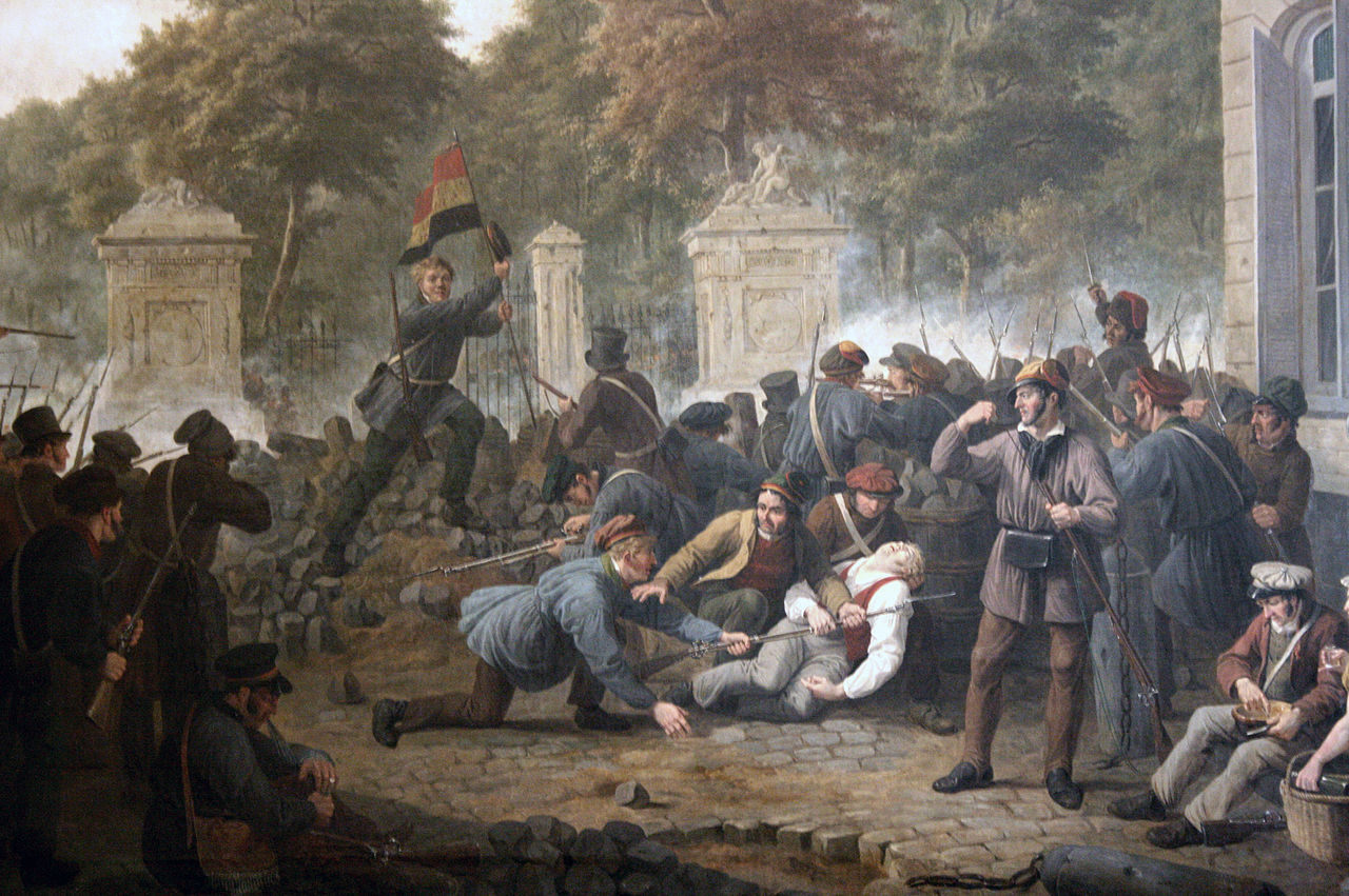 Scene of the Belgian Revolution, vintage artwork by Constantinus Fidelio Coene, 12x8" (A4) Poster
