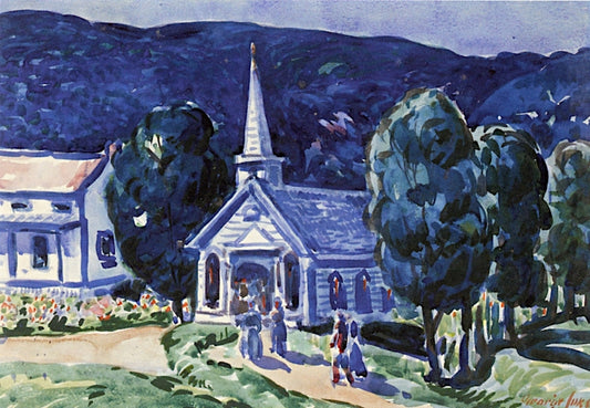 Church - Old chatham Berk. Hills, vintage artwork by George Luks, 12x8" (A4) Poster
