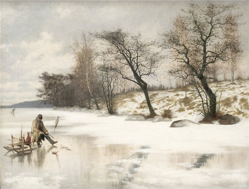 Winter fishing, vintage artwork by Knut Ekwall, 12x8" (A4) Poster