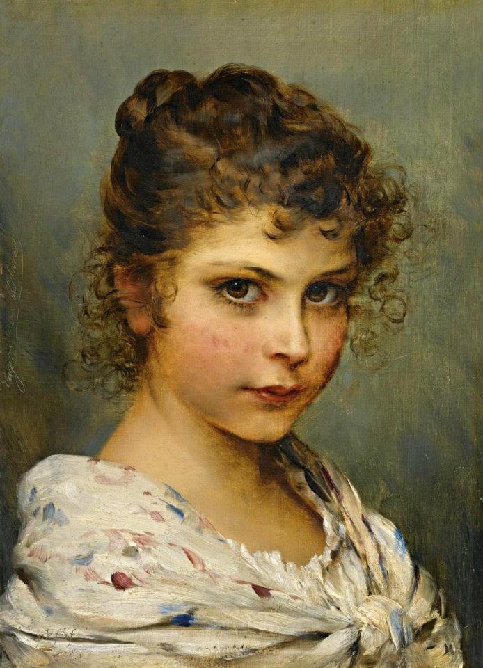 Little Italian Girl, vintage artwork by Eugene von Blaas, 12x8" (A4) Poster