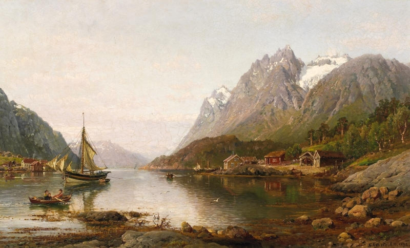 Summer in the Fjord, vintage artwork by Anders Monsen Askevold, 12x8" (A4) Poster