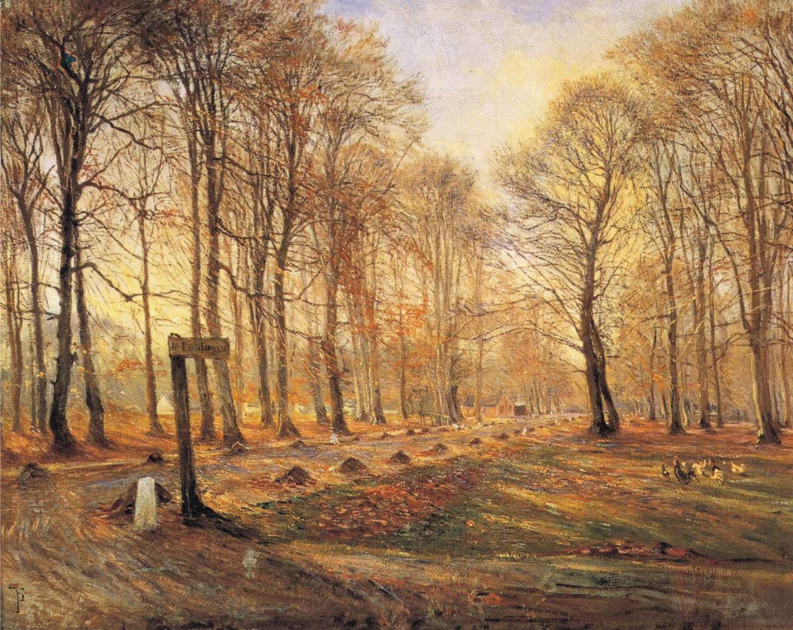 A Late Autumn Day in Dyrehaven, Sunshine, vintage artwork by Theodor Philipsen, 12x8" (A4) Poster