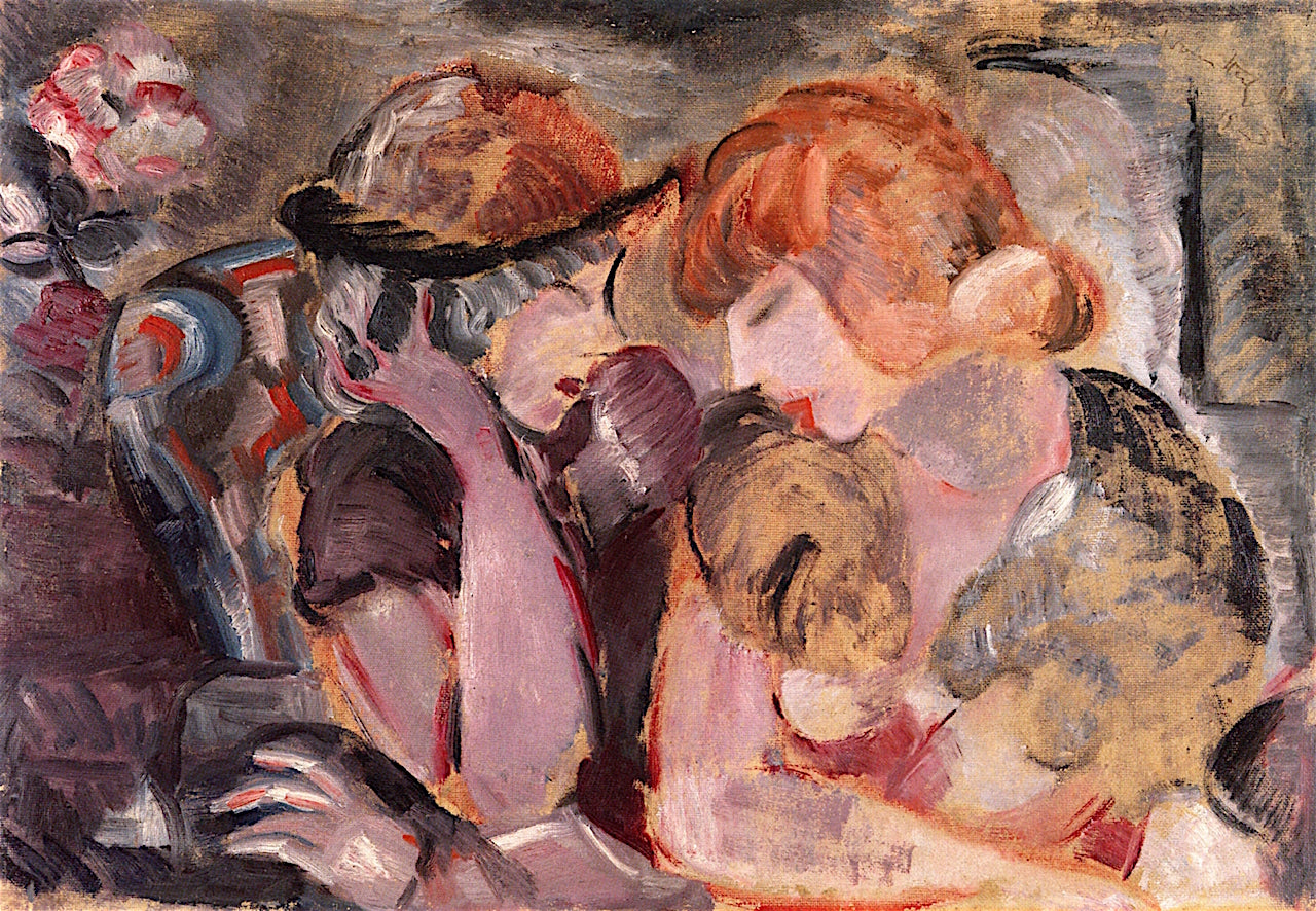 Two Women in Conversation, vintage artwork by Helmut Kolle, 12x8" (A4) Poster