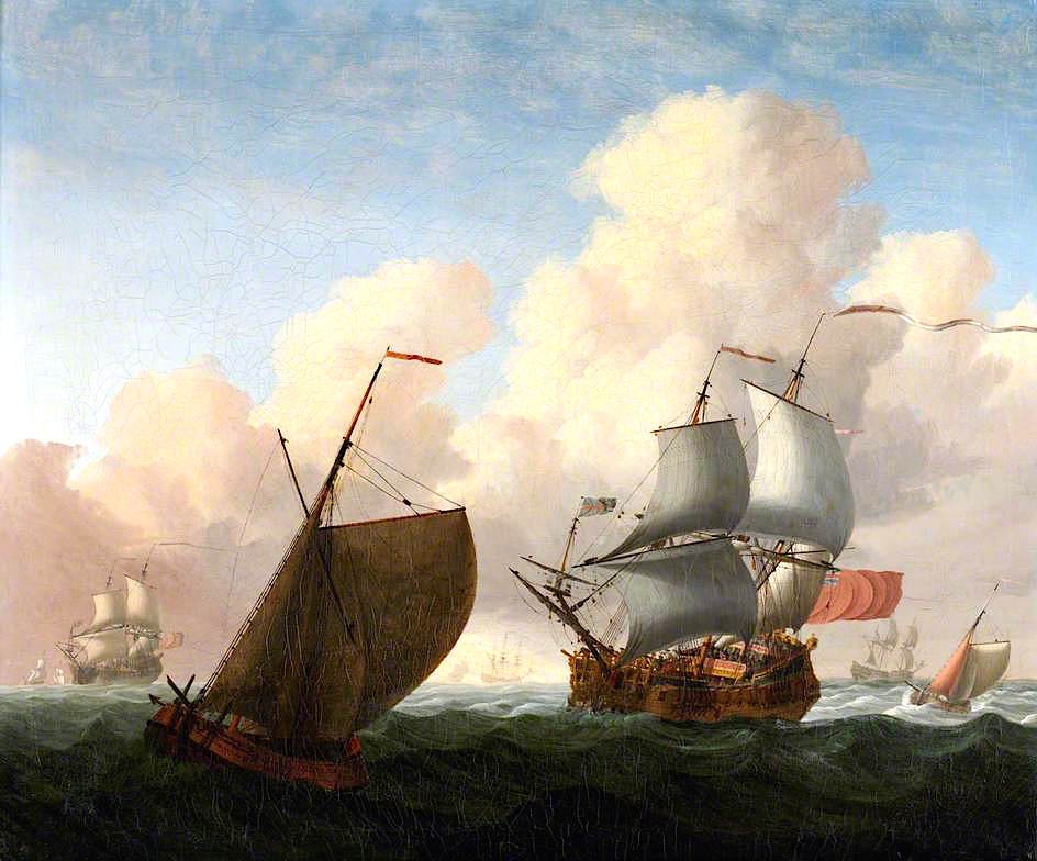 English Men o' War with Shipping, vintage artwork by Charles Brooking, 12x8" (A4) Poster