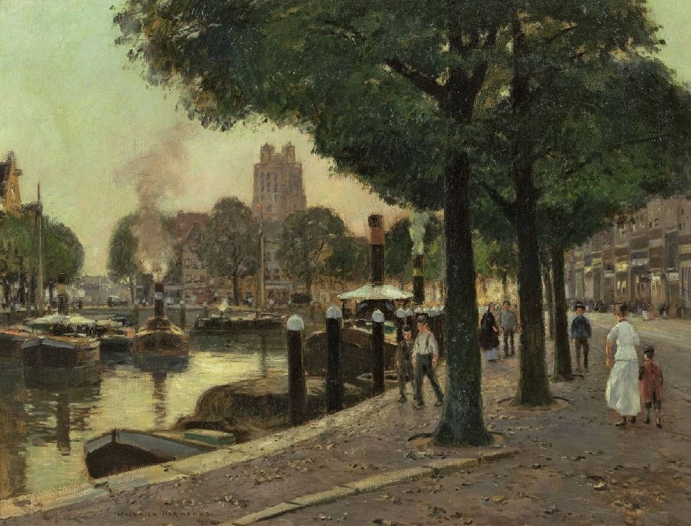 Canal in Amsterdam by Heinrich Hermanns,A3(16x12")Poster