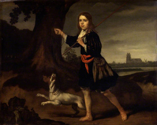 A Young Boy with His Dog, vintage artwork by Nicolaes Maes, 12x8" (A4) Poster