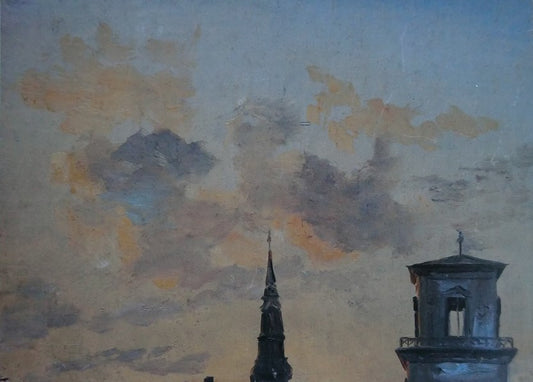 Two Copenhagen Steeples in the Evening Light, vintage artwork by Carl Blechen, A3 (16x12") Poster Print