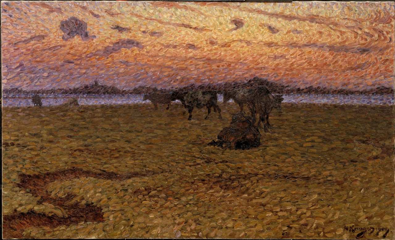 Cows on the Beach, vintage artwork by Nils Kreuger, 12x8" (A4) Poster