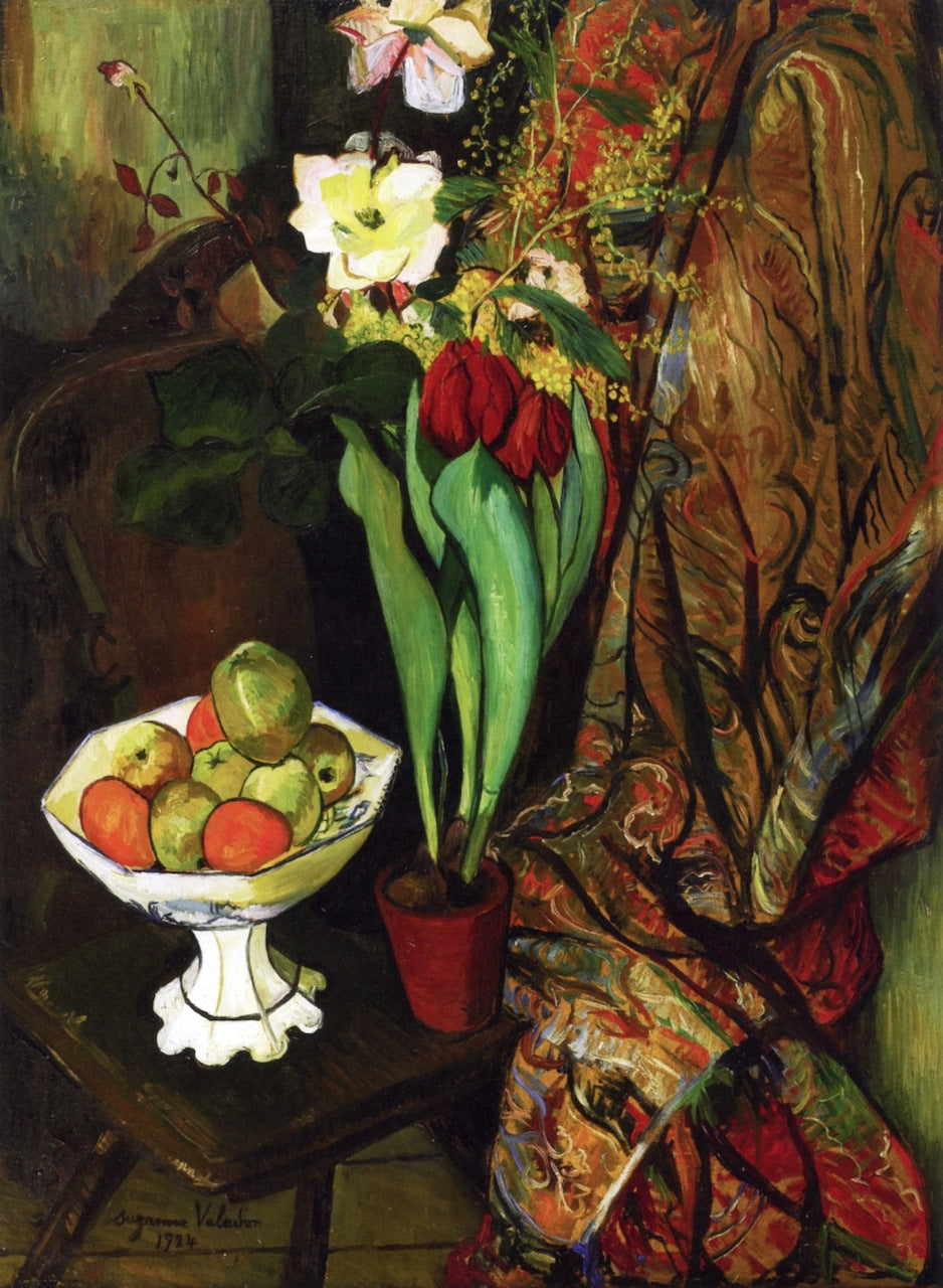 Still LIfe with Tulips and Fruit Bowl by Suzanne Valadon,A3(16x12")Poster