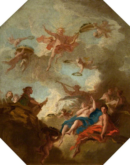 Apollo and the Muses (design for a ceiling), vintage artwork by Marco Ricci, 12x8" (A4) Poster