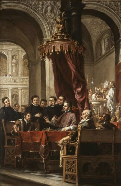 The Conversion and Baptism of St. Augustine by  St. Ambrose, vintage artwork by Juan de Valdes Leal, 12x8" (A4) Poster